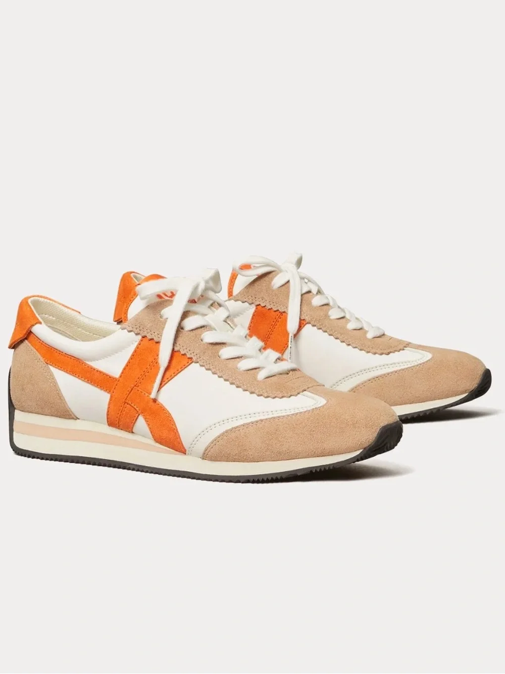Tory Burch Hank Ivory Orange Tan Black Leather Sneakers